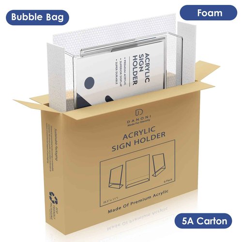 danoni Clear Acrylic Sign Holder - 12Pack 8.5x11'' Flyer Document Brochure Display Holder with Vertical Slant Back for Office Desktop - Plastic Paper Holders for Restaurant Tabletop