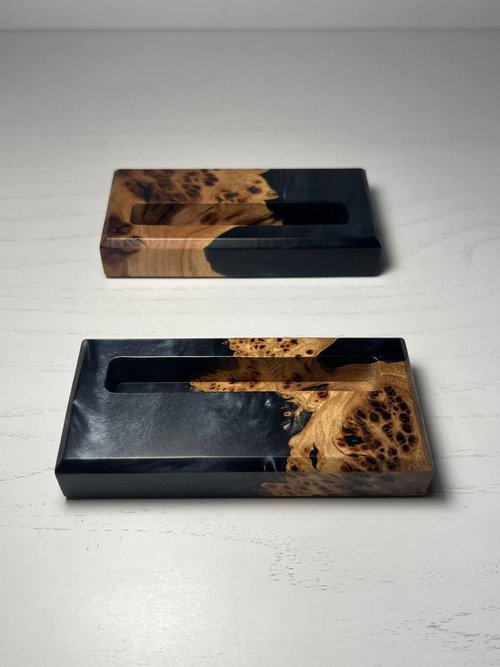 RWA Black Business Card Holder for Desk – Elegant Office Desk Decor Organizer for Men Women – Slim Square Card Stand Display Index Credit Card Holder – Professional Desktop Accessory - ORIGIN black