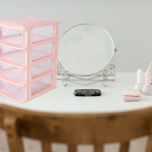 DOITOOL 4 Drawer Cube Storage Organizer for Home Office, Plastic Makeup Organizer Storage Station Cube, Desktop Organizer for Office Supplies, Makeup Supplies (Pink)