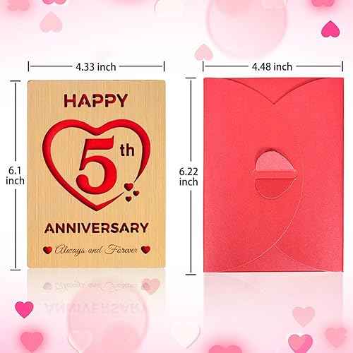 5 Year Marriage Anniversary Card Gifts for husband Wife, Wooden Happy 5th Anniversary Card for Her Him, Always and Forever Fifth Wood Wedding Cards for Men
