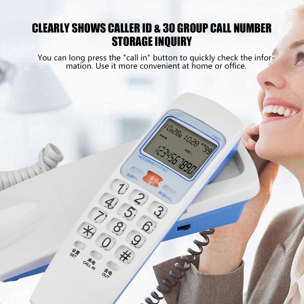 Corded Phone, /DTMF Caller ID Telephone Wall-Mounted Fixed Corded Phone Desk Put Landline Fashion Extension Telephone for Home (White)