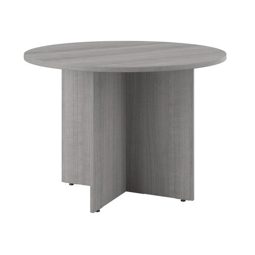 Bush Business Furniture 42-inch Round Conference Table with Wood Base, Circular Meeting Room Desk for 4 Users, Platinum Gray