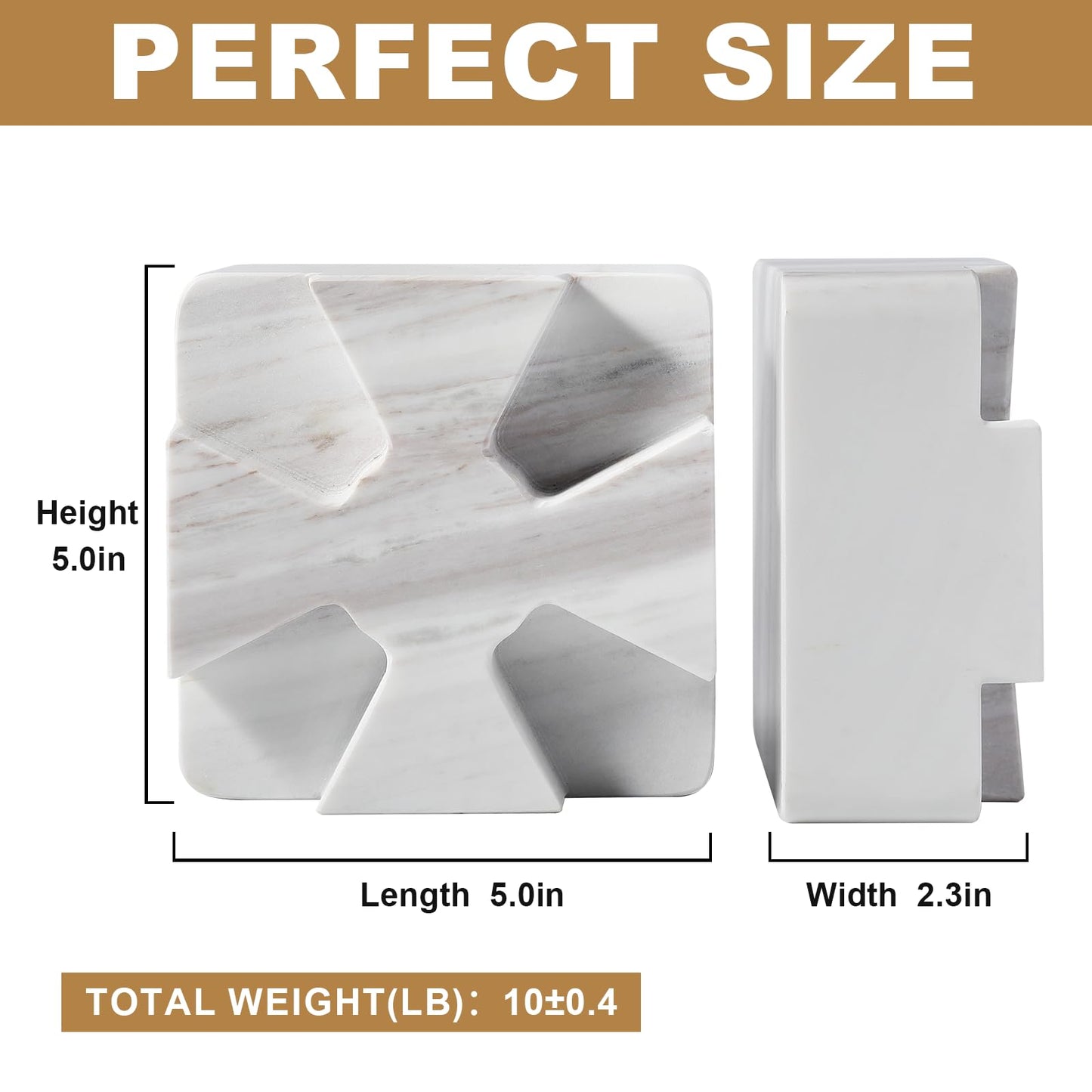 Decorative Square Marble Bookends for Heavy Books – Unique Book Ends for Shelves – Modern Aesthetic Book Holder/Stopper with Non-Slip Pads for Chic Home, Office, or Library Decor, Volakas