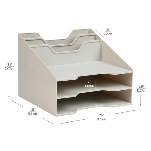 Mind Reader Desktop Organizer, Vertical File Holder, Paper Trays, Office, Plastic, Beige