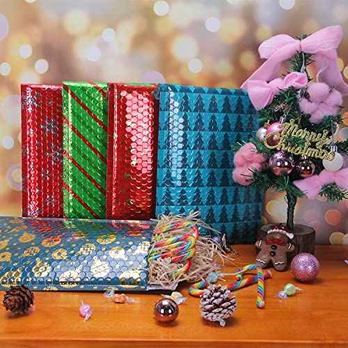 25 Pack Christmas 7x10 inch Poly Bubble Mailers Padded Envelopes Retailer Holiday Shipping Bags with Waterproof Self Seal Strip with Five Different Christmas Pattern.(7x10 inch,Mixed Pattern)