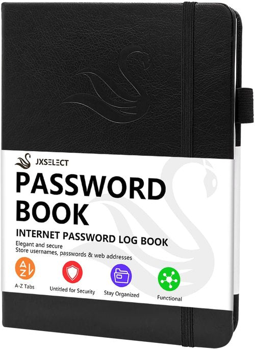 Elegant Password Book - Hardcover Organizer with Alphabetical Tabs & Notes Section | 5.2" x 7.6" (Black)