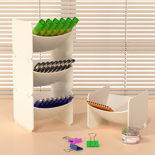 kaileyouxiangongsi 3-Tier Multipurpose Desktop Organizer - Stackable Plastic Penholder | Desk, Makeup, Dorm Caddy, Classroom Art Organizers （off-white）
