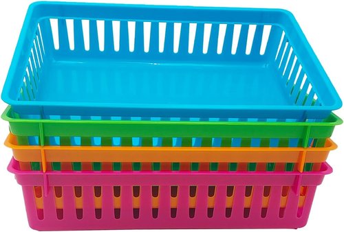 KWAGOCAR 8-Pack Classroom Storage Baskets - Colorful Plastic Organizers for Desk & Home | Small Pencil Holder Trays