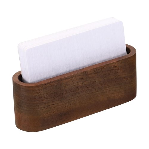 PATIKIL Business Card Holder for Desk, 4pcs Single Slot Wood Business Card Holders Wooden Card Stand Organizer Cards Display for Office Exhibition, Dark Brown