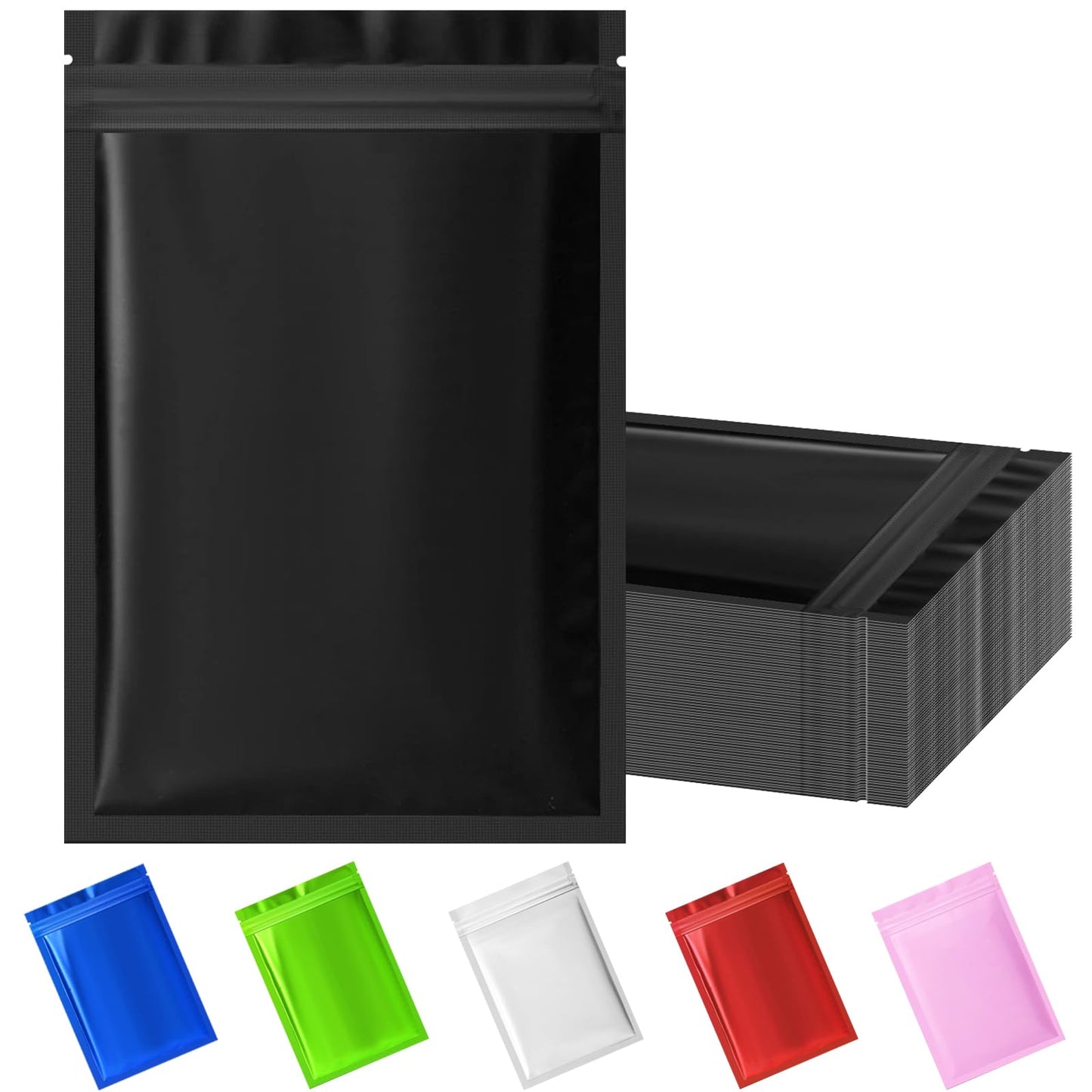 100 Pack Resealable Mylar Bag, Smell Proof Bags Resealable Packaging Supplies for Food Storage Small Business (Black, 4" X 6")
