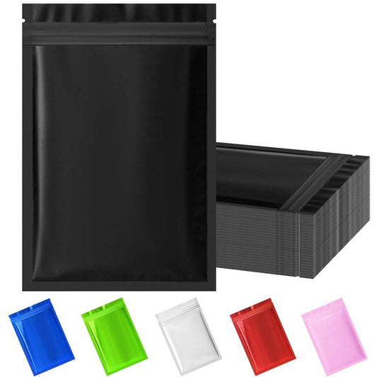 100 Pack Resealable Mylar Bag, Smell Proof Bags Resealable Packaging Supplies for Food Storage Small Business (Black, 4" X 6")