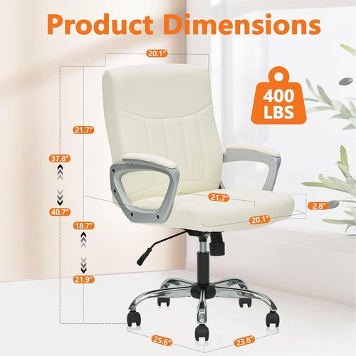 CLATINA Ergonomic Executive Office Chair - Comfortable Adjustable PU Leather - White 1PK