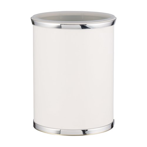 Kraftware Sophisticates Oval Wastebasket with Plastic Liner, Adding Classic Style to The Bathroom and All Other Rooms in The Home or Office, 13 Quart Capacity, 2 Piece Set, White with Polished Chrome