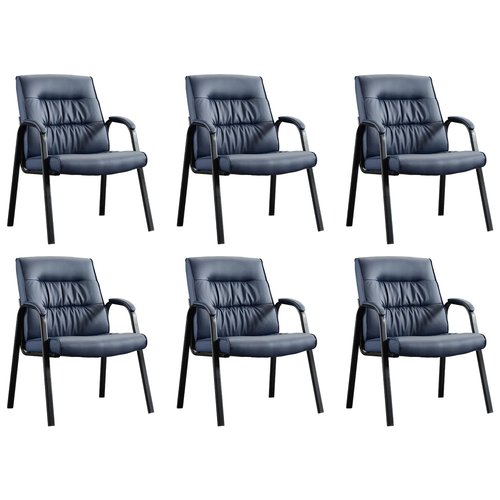 BoisKom Big&Wide Office Guest Reception Chair Set of 6, Conference Room Chairs Waiting Room Chairs 6 Pack, Modern Leather Office Desk Chair No Wheels(Navy Blue)