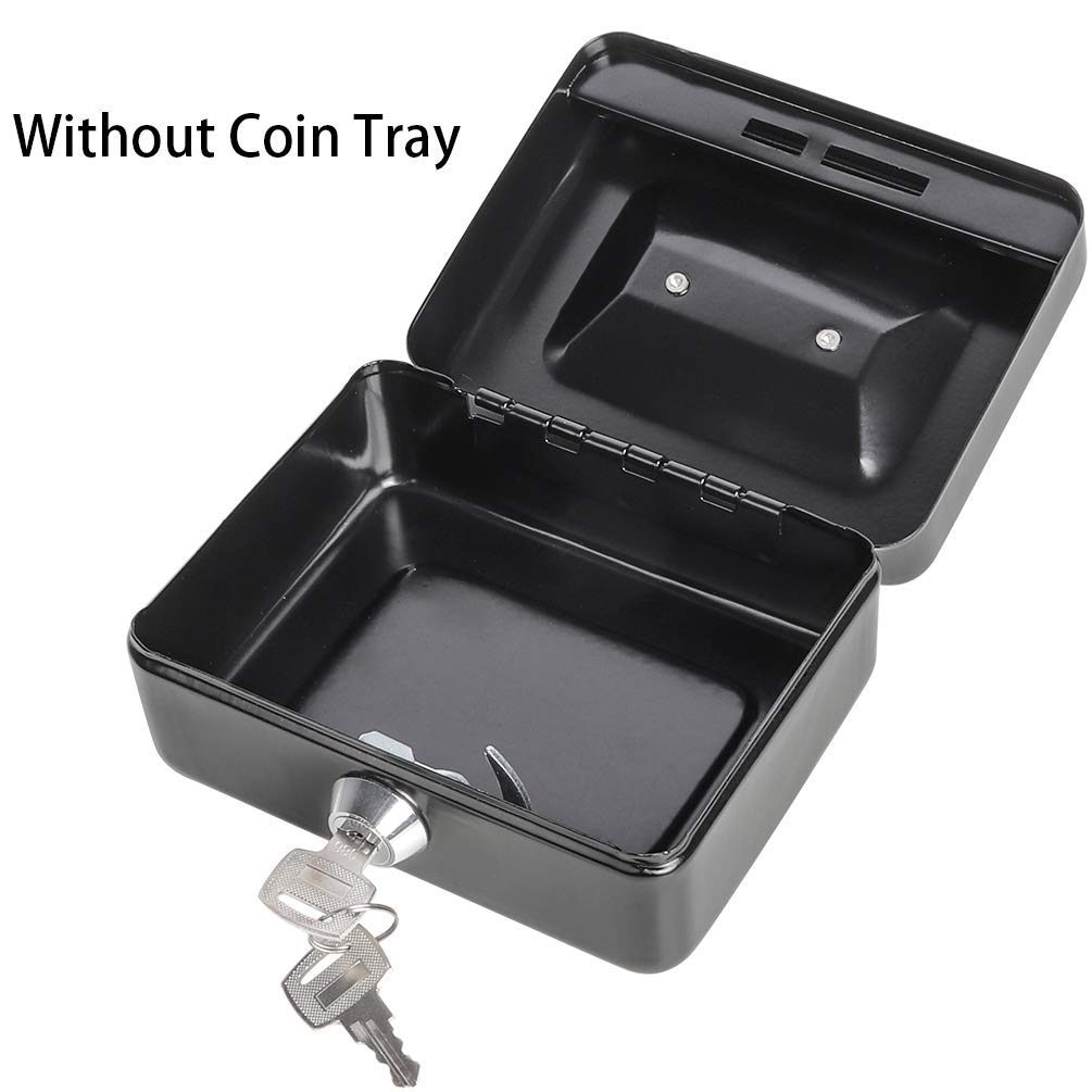 Jssmst X-Small Cash Box with Lock - Money Saving Box for Cash Coins, Small Lock Box for Medication Personal Items, 4.92'' x 3.94'' x 2.28'', Black