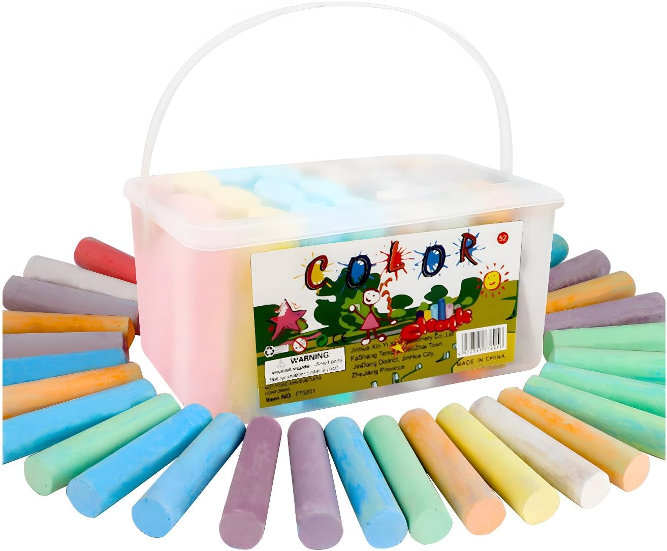 Skiennix Washable Sidewalk Chalk - 52 Jumbo Non-Toxic Pieces in 7 Vibrant Colors | Perfect for Kids & Adults