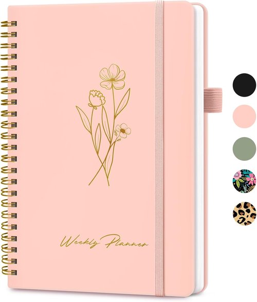 Rosy Undated Weekly Planner - A5 Goal & Habit Tracker Notebook with Spiral Binding, 6.1" x 8.2"