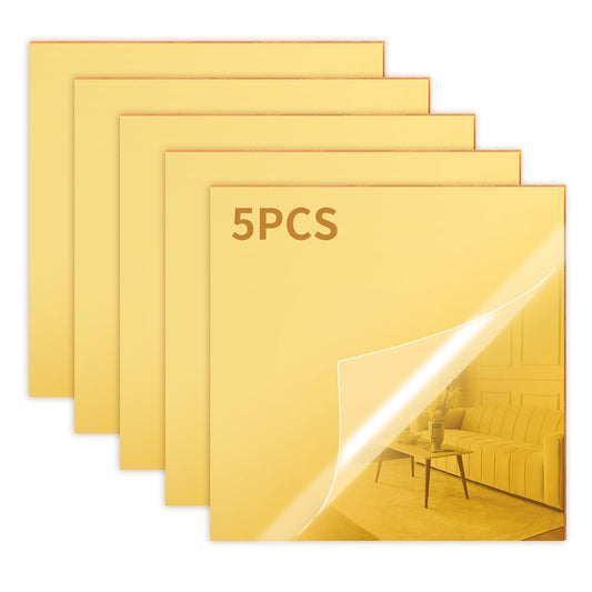 Skiennix Gold Mirrored Acrylic Sheets - 12 x 12 Inch, 1/8 Inch Thick for DIY Crafts & Art Display