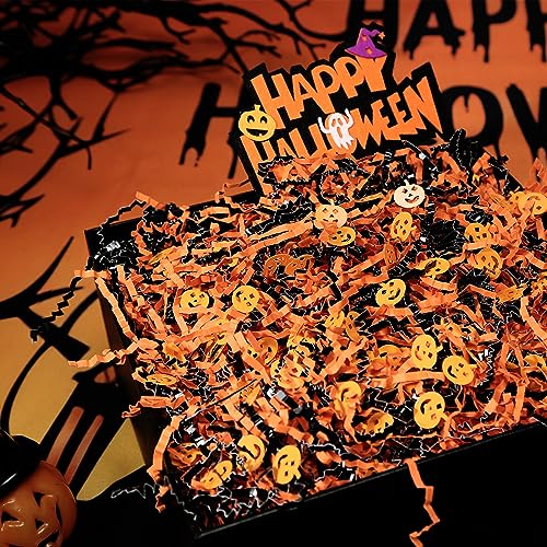 UNIQOOO 16oz Halloween Crinkle Cut Paper, Metallic Black Orange