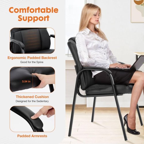 UOCFYK PU Leather Conference Room Chair, Tall Back Chairs with with Padded Arms and No Wheels, Guest Chair for Reception Waiting Room Black