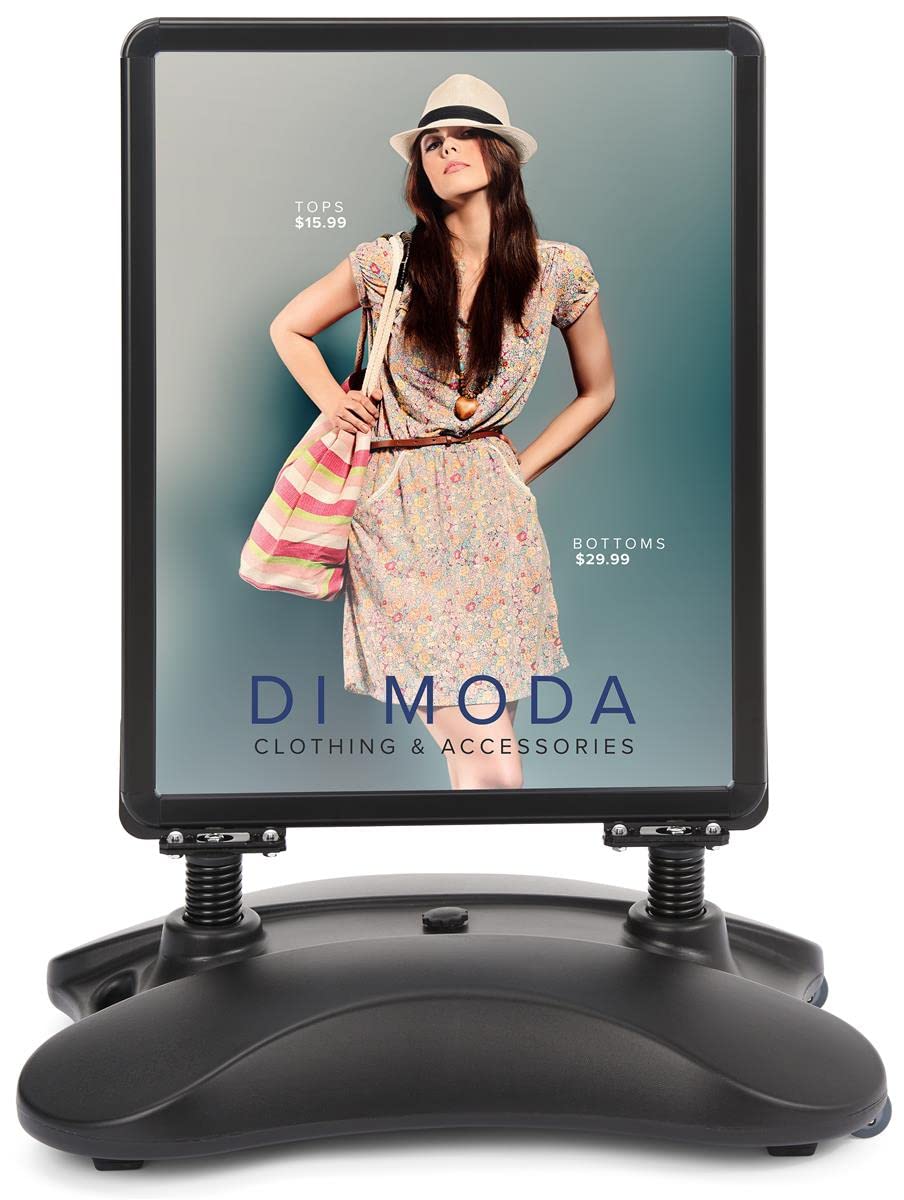Displays2go Outdoor Sidewalk Snap Open Sign Frame, Wheeled Base, 22x28-Inches, Double-Sided, Black (PS1528BLK)