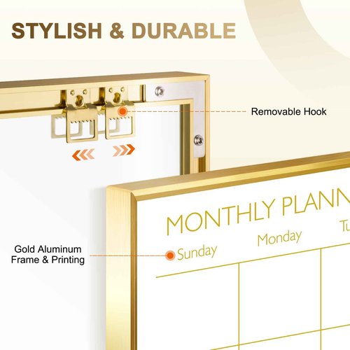 QUEENLINK Large Dry Erase Calendar Whiteboard for Wall, 36'' x 24'' Monthly White Board Planner with Gold Frame, Magetic Hanging Wipe Board for Home Office School Dorm