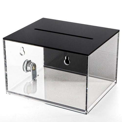 ZEAYEA Tip Jar for Money, 6 x 4 x 5 Inch Acrylic Tip Collection Box with Lock, Wall-Mounted Donation Suggestion Box, Raffle Cash Money Storage Container for Bartender Bar Restaurant Musicians Driver