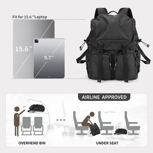 BJIAX Vintage Laptop Backpack for Men & Women, 30L Functional Stylish Backpack with Stretchy Side Pocket Design, Water Resistant College Work Commuter Travel Backpack Fits 15.6 Inch Tablet, Notebook