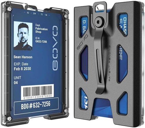 GOVO T4 Badge Holder Wallet - Durable Polycarbonate ID & Credit Card Holder with Metal Clip | Black, 4 Card Slots