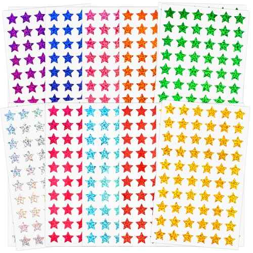 3000 PCS Star Stickers, 0.6" Sparkly Holographic Stickers, Kids Rewards Holographic Colors Sticker, Foil Star Sticker for Behavior Chart, Student Planner, School Classroom Teacher Supplies, DIY