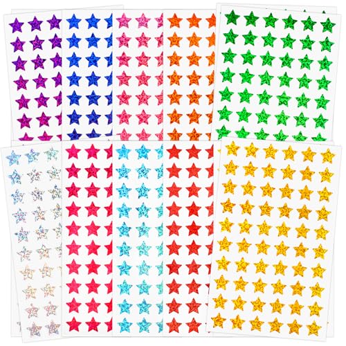 Joyberg 3000 PCS Sparkly Holographic Star Stickers - Mix Colors, 0.6 Inch Kids Rewards & Classroom Decorations