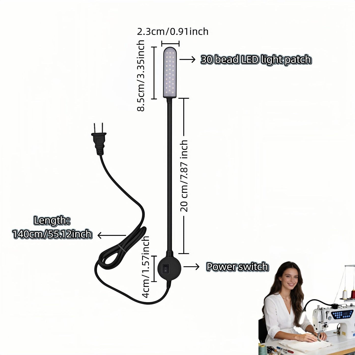 yayaboqu 30 LED Sewing Machine Light with Flexible Silicone Neck, Magnetic Base Work Lamp for Sewing Machines, Drill Press, Desk, Music Stand, Crafts, Workbench, Non-Flicker, Eye-Caring Design
