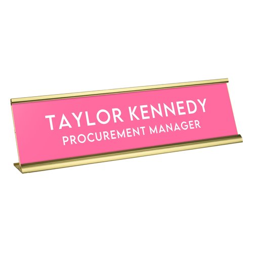 Custom Engraved Desk Plate | Personalized with your Name and Title | Perfect Decor for Office, Business, or Home | Multiple Font and Color Options | 2x8" or 2x10" (Pink w/White Letters, 2x10")