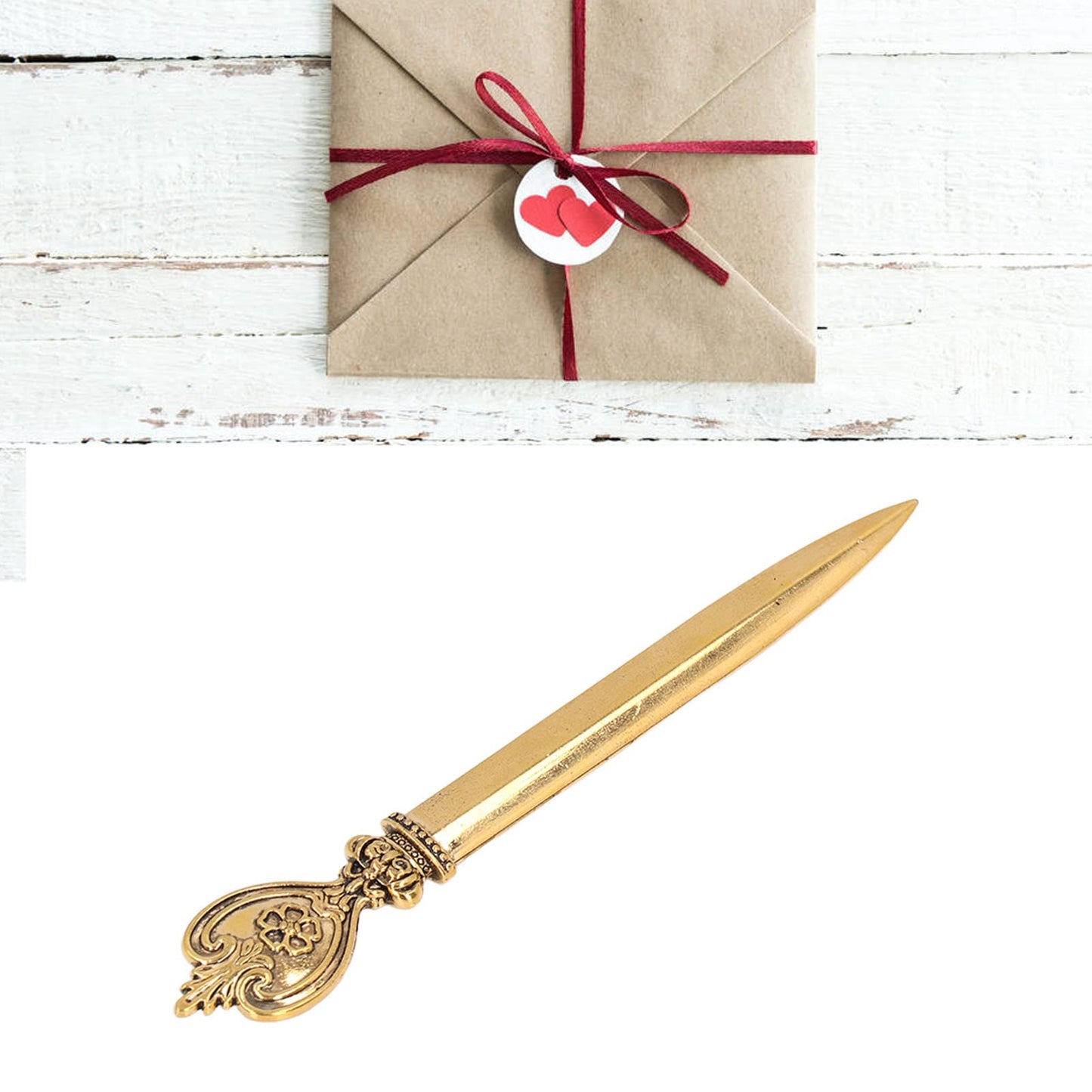 Vintage Metal Letter Opener, Desk Envelope Slitter - Lightweight, Gold