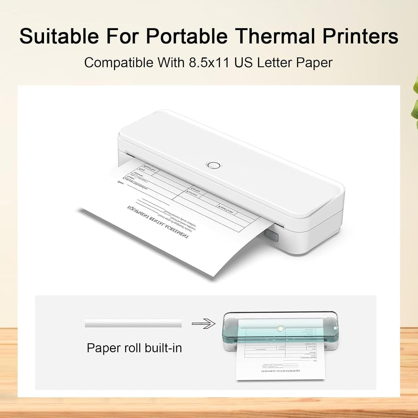 4 Rolls Thermal Paper 8.5x 11 Inches, US Letter Size Paper for Printer, Compatible with Portable Printers Wireless for Travel, Portable and Travel-Friendly Thermal Paper Roll