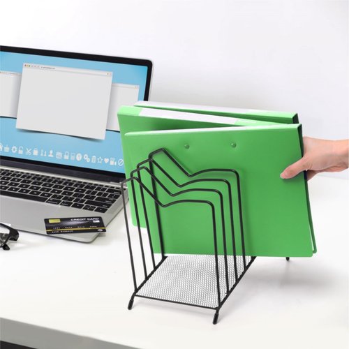 WRINGKIT Incline File Sorter, 8 Compartment File Paper Organizer, Standing Wire Organizer Rack with Anti-slip Pads, File Holder for Desk, Office, Home
