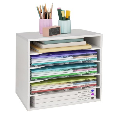 Paper Organzier Wood Desktop Organizer Storage Letter Tray File Sorter with Adjustable Shelves for Home Office