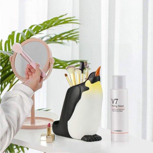 Penguin Pen Pencil Holder with Phone Stand, Resin Penguin Shaped Pen Container Cell Phone Stand Carving Brush Scissor Holder Desk Organizer Decoration for Office Desk Home Decorative