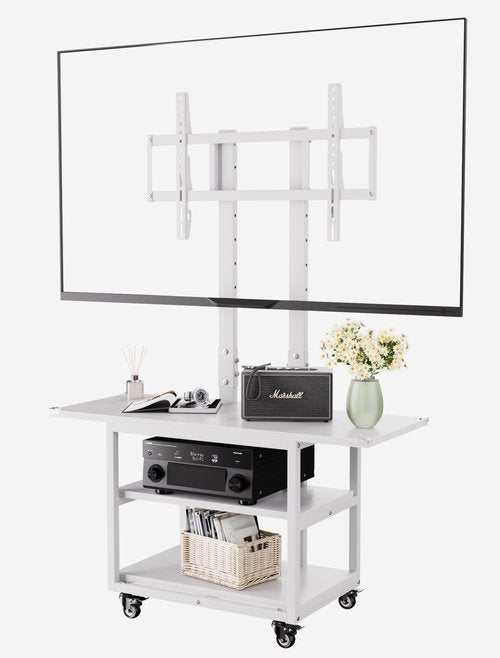 EZISE Portable Rolling TV Cart for 32-75 Inch LCD/LED/OLED TVs, TV Floor Stand on Silent Wheels with Storage Shelf, Height Adjustable Tall TV Stand for Bedroom, Living Room, Office