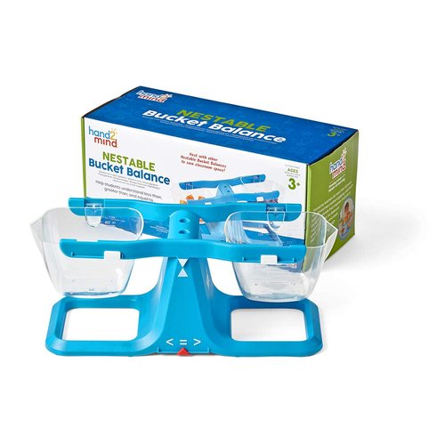 hand2mind Blue Nestable Bucket Balance - Clear Double Bucket Scale for Liquids & Solids | Easy Assembly, Space-Saving Design