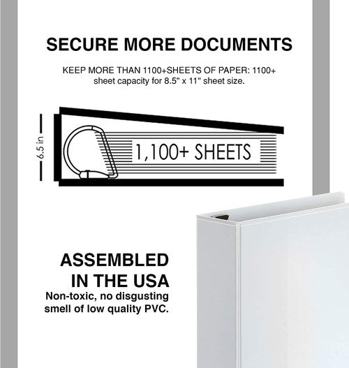 2 Pack of 6 Inch 3 Ring Binder with Locking Angle D Rings, Professional Heavy Duty Large Storage Binder with Pockets, Fits 8.5 x 11 Inch Sheets, Non-Stick Clear View Cover, Customizable, White