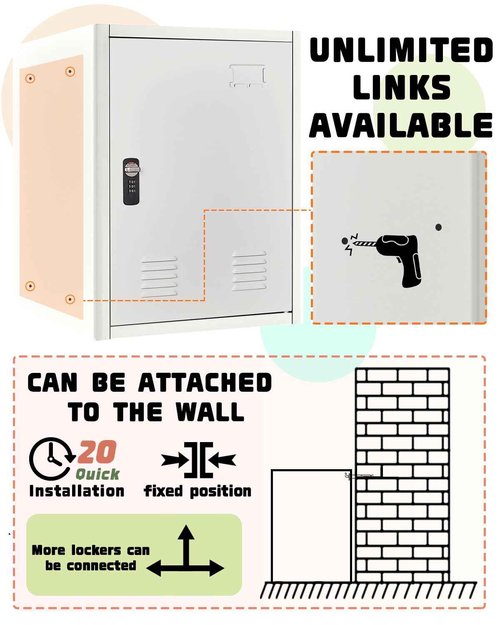 BUTIOSOW 20" H Metal Locker Storage Cabinet, Lockable Cabinet, Small Lockerfor Employees, Lockable 1 Door with 2 Hooks Organizer for Bedroom, School, Office, Playroom, Daycare, Garage