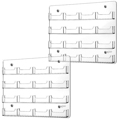 2 Pieces Acrylic Business Card Holder Wall Mount Clear Sticker Display Rack Multiple Clear Acrylic Card Organizer Sticker Display Stand Pre Drilled Index Card Storage (16 Pockets/ 15.7 x 11.8")