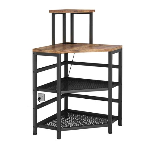 METYERRY Corner Printer Stand Table, with Power Outlet and USB Charging & LED Lights, for Home Printer Stands, Storage Shelf, Computer Tower/CPU Stand Holder for Home Office, Rustic Brown