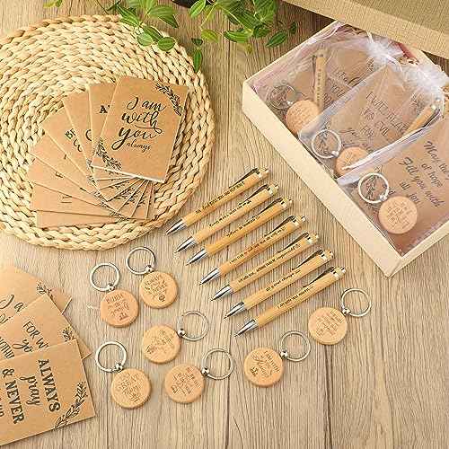Yeaqee Christian Gifts Retractable Bamboo Pen Bible Verse Inspirational Notebook Keychain Organza Bags for Women Men Gifts(80 Pcs,Christian Style)