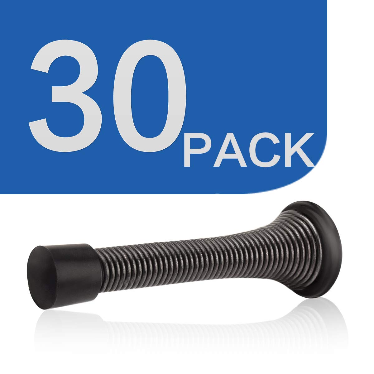 HOMOTEK 30 Pack Oil Rubbed Bronze Spring Door Stops,3-1/8” Heavy Duty Door Stop - Flexible Spring Door Stopper with Low Mounted Black Rubber Bumper Tips