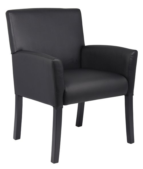Boss Office Products Executive Box Arm Chair with Mahogany Finish in Black, 25.5"D x 24.5"W x 35.5"H