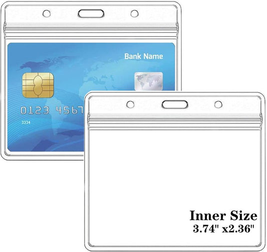 Extra Thick Horizontal ID Card Name Tag Badge Holder with Waterproof Type Resealable Zip (2.36 x 3.74 Inches Small Size, 50 Packs)