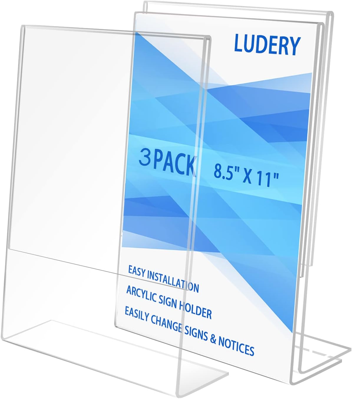Slant Back Acrylic Sign Holder by [Brand Name] - 8.5x11 Inches Tabletop Display Stand | 3-Pack for Office & Home