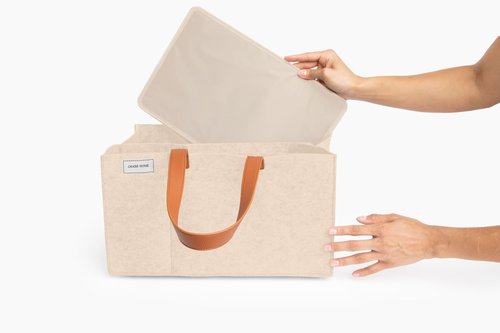 Chaise Home Organizer Caddy - File Folder Tote with Handle - Portable Office Bag - Teacher, School & Work Supplies - Arts & Crafts Storage (Beige)